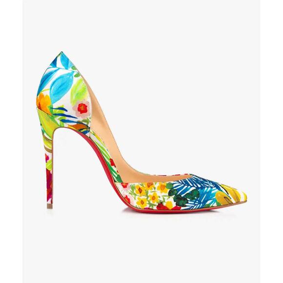 Christian Louboutin Iriza 100 Crepe Satin Fleuri Floral Pointed Toe Heel Pump 35 - Picture 7 of 12